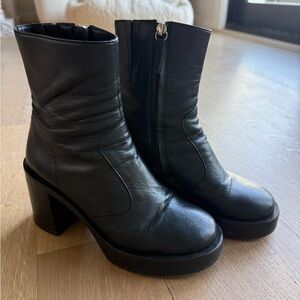 Designer SIMON MILLER Black Leather Lowraid Platform Boots 37